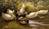 Alexander Paintings - Max Enten In Wasser Unter Birken by Alexander Koester